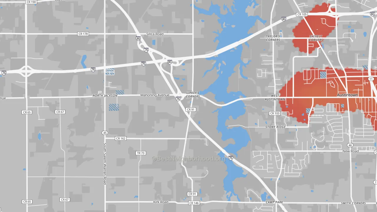Transit Grade map of West Austintown, OH