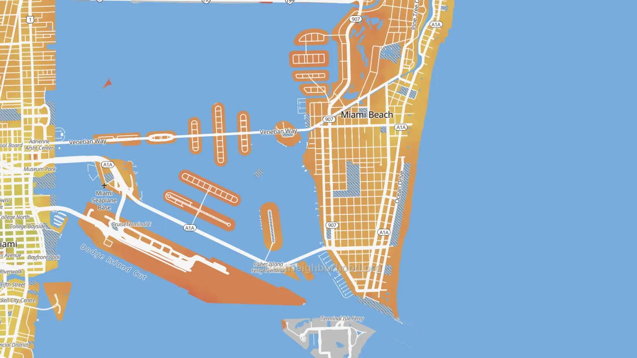 Transit Grade map of West Avenue, Miami Beach, FL