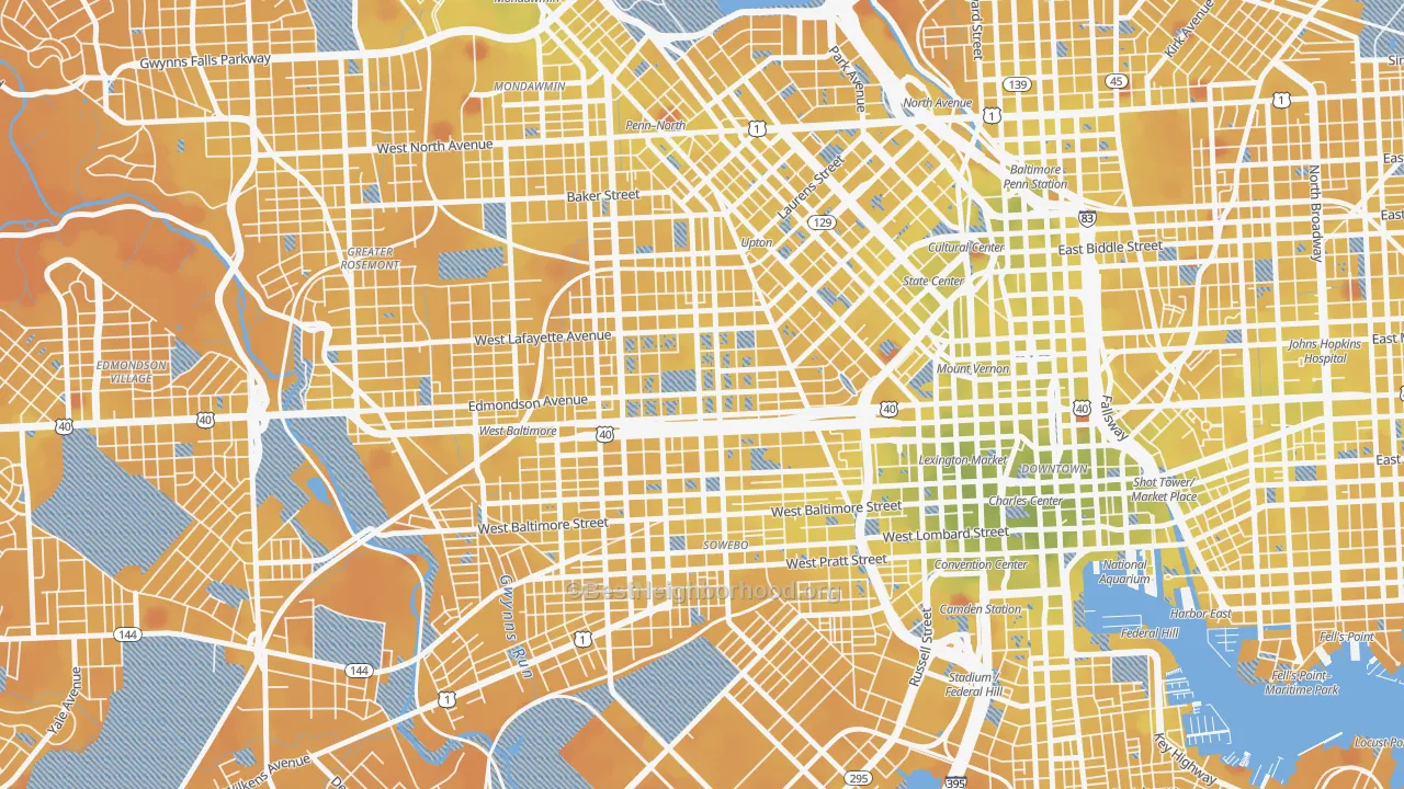 Transit Grade map of West Baltimore, Baltimore, MD
