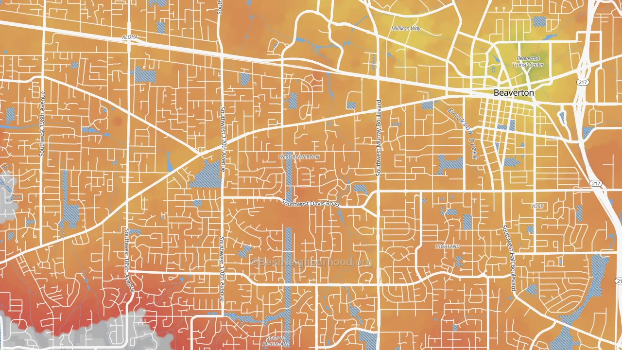 Transit Grade map of West Beaverton, Beaverton, OR