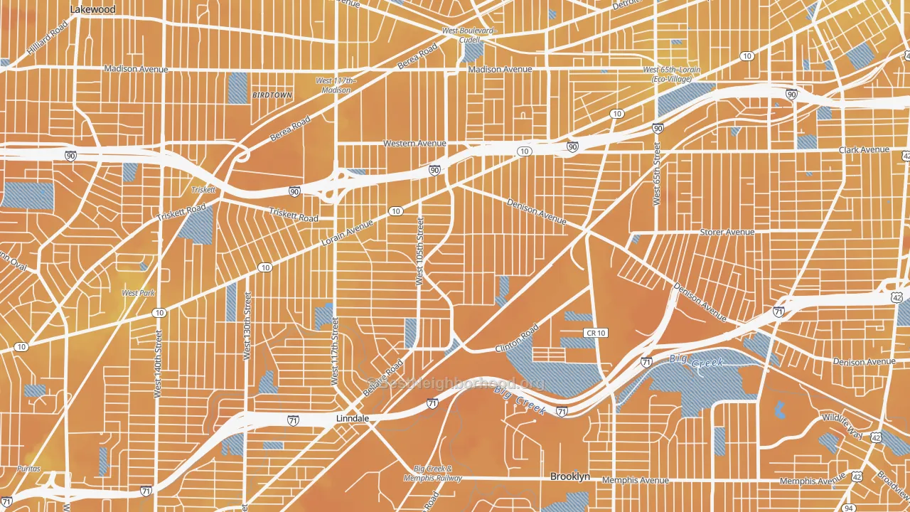 Transit Grade map of West Boulevard, Cleveland, OH