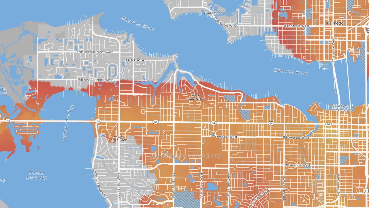 Transit Grade map of West Bradenton, FL