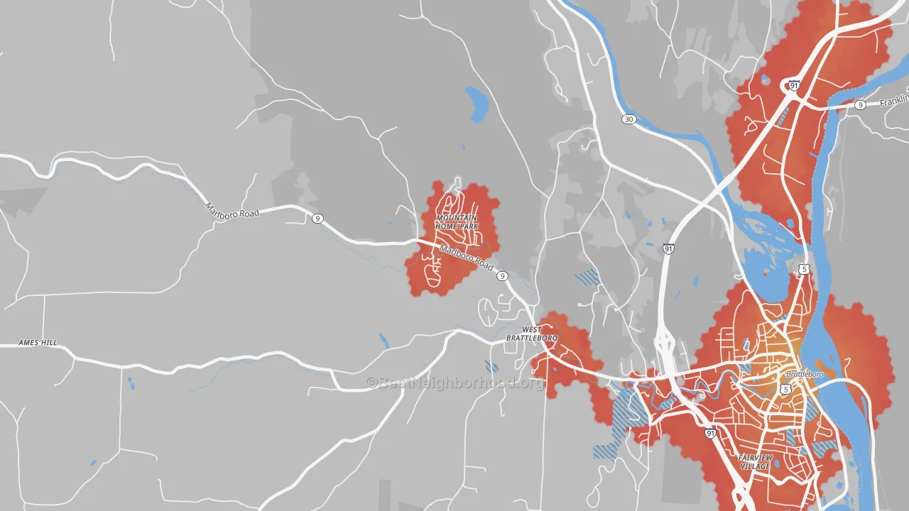 Transit Grade map of West Brattleboro, VT