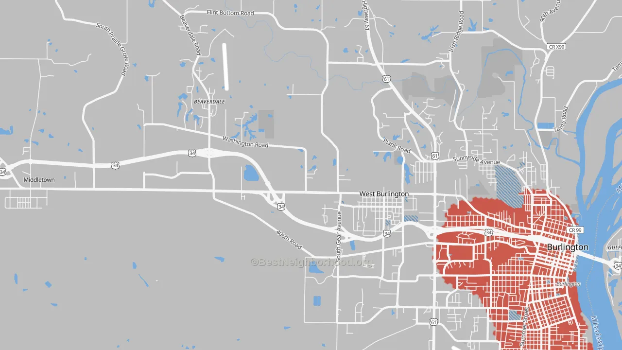 Transit Grade map of West Burlington, IA