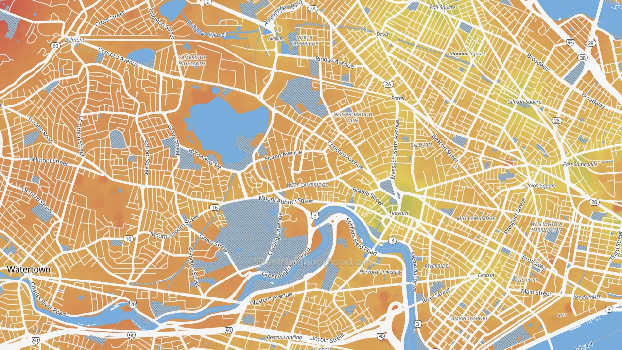Transit Grade map of West Cambridge, Cambridge, MA