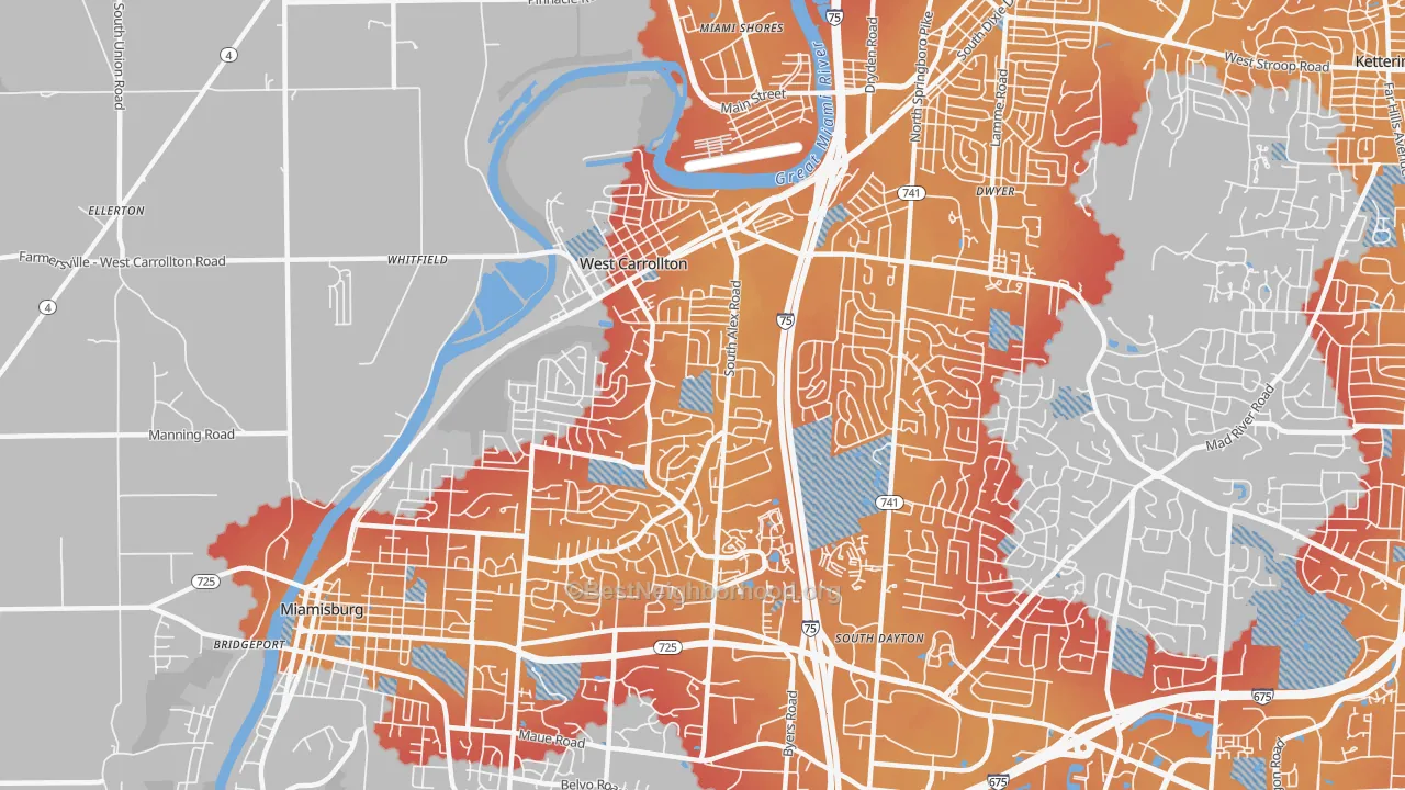 Transit Grade map of West Carrollton, OH