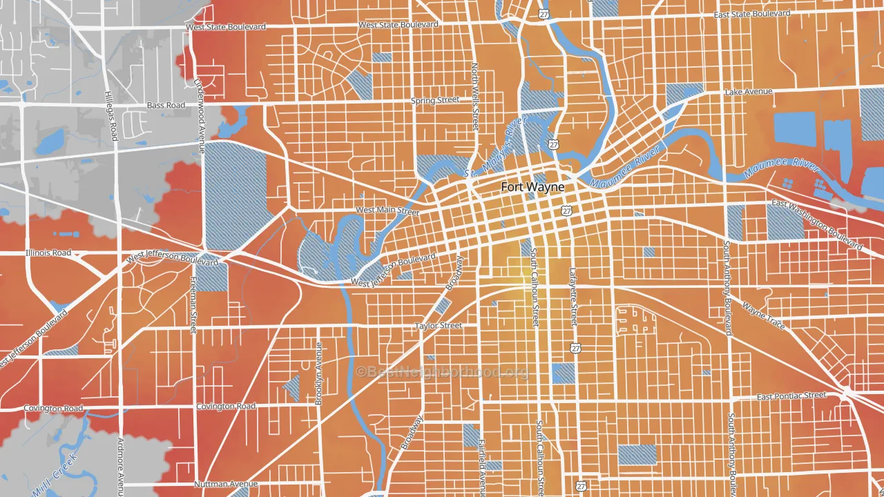 Transit Grade map of West Central, Fort Wayne, IN
