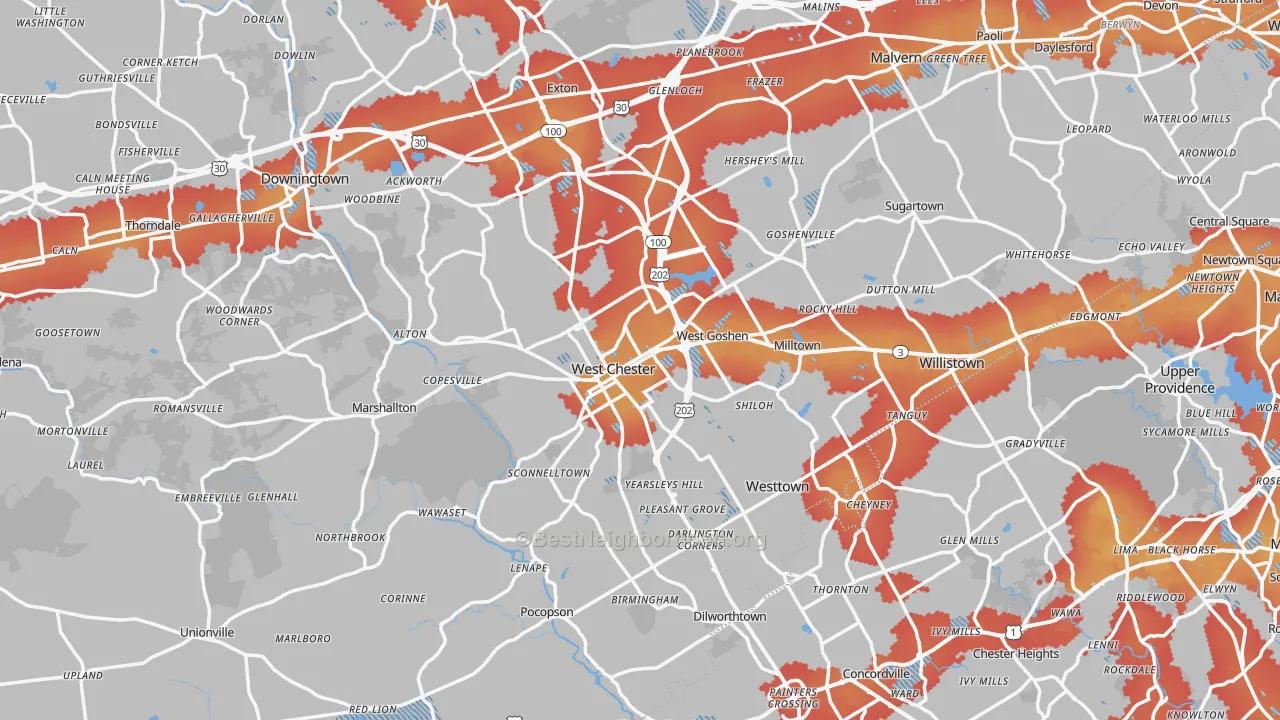 Transit Grade map of West Chester, PA