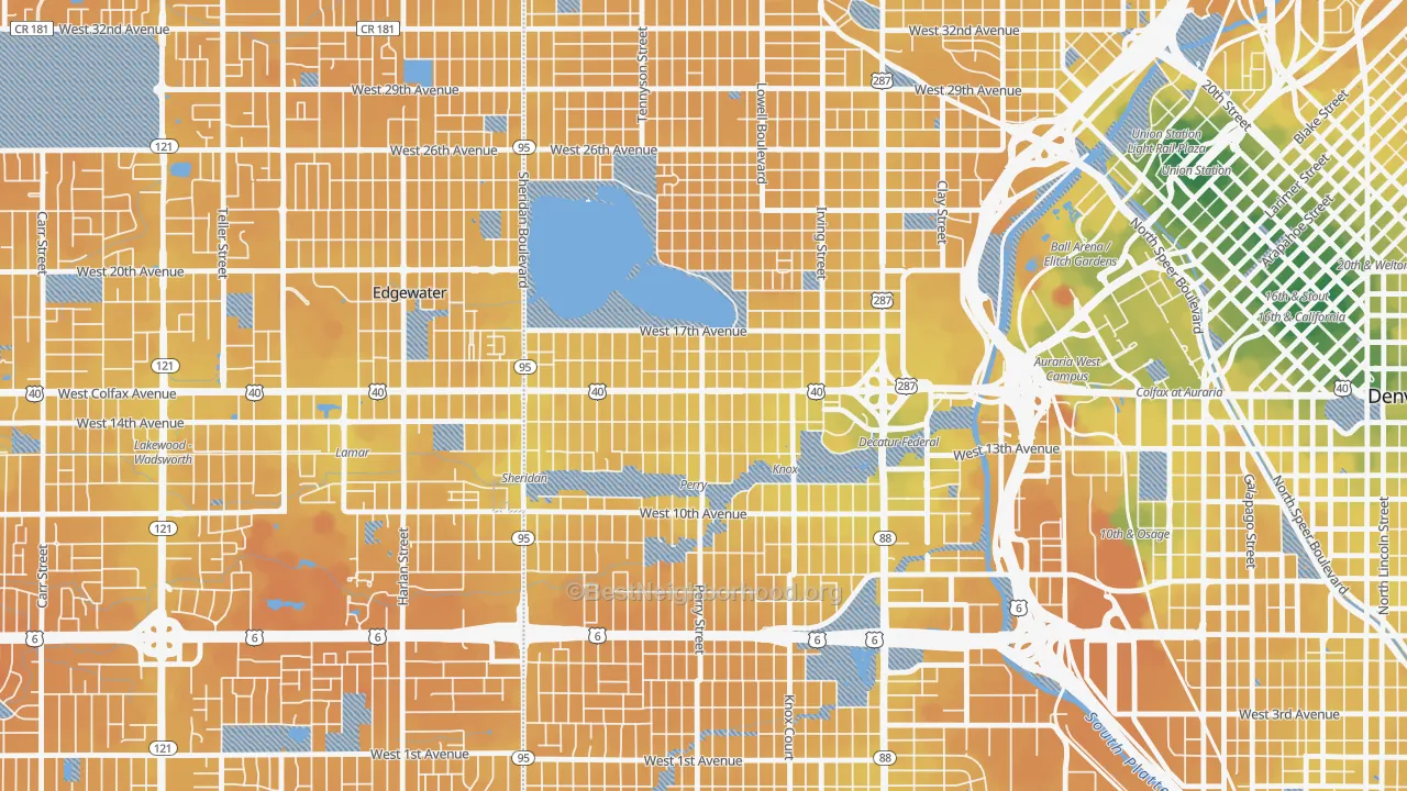 Transit Grade map of West Colfax, Denver, CO