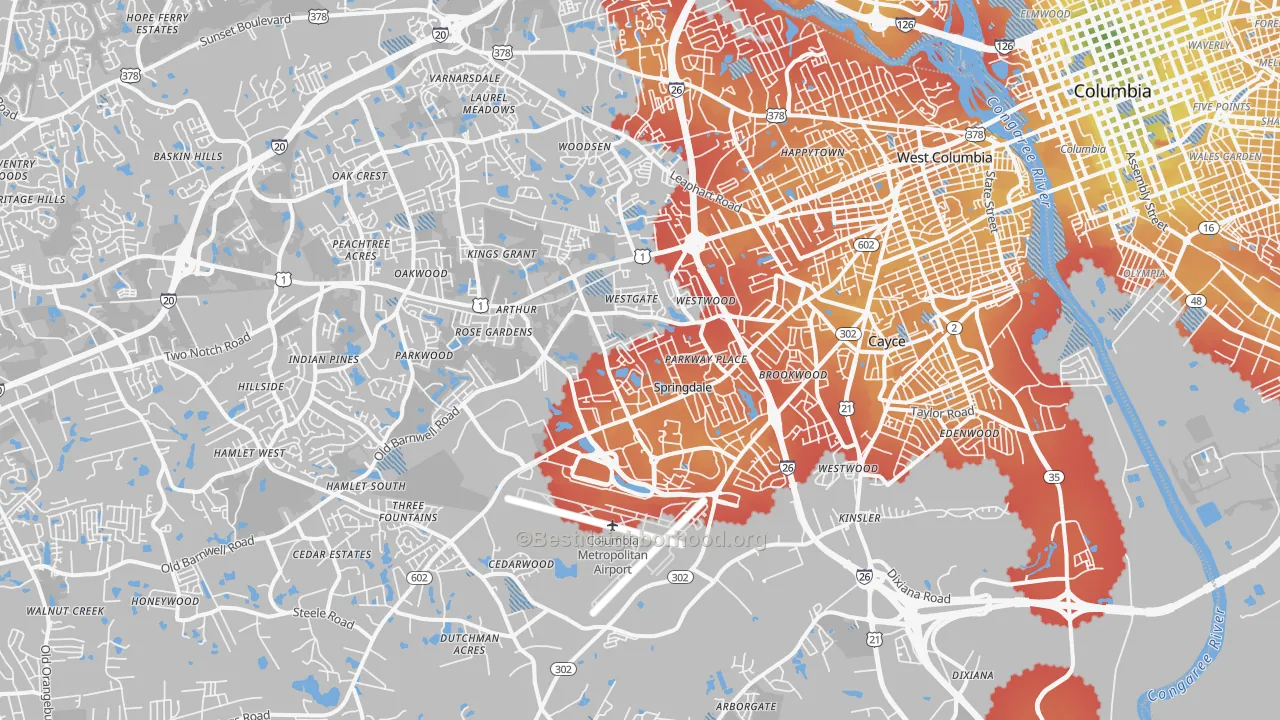 Transit Grade map of West Columbia, SC