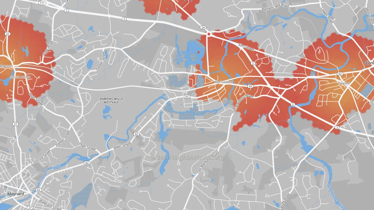 Transit Grade map of West Concord, MA