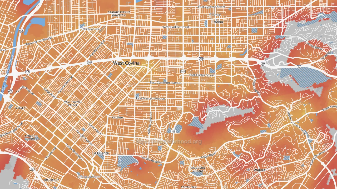 Transit Grade map of West Covina, CA
