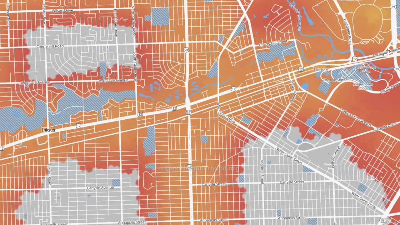 Transit Grade map of West Downtown Dearborn, Dearborn, MI