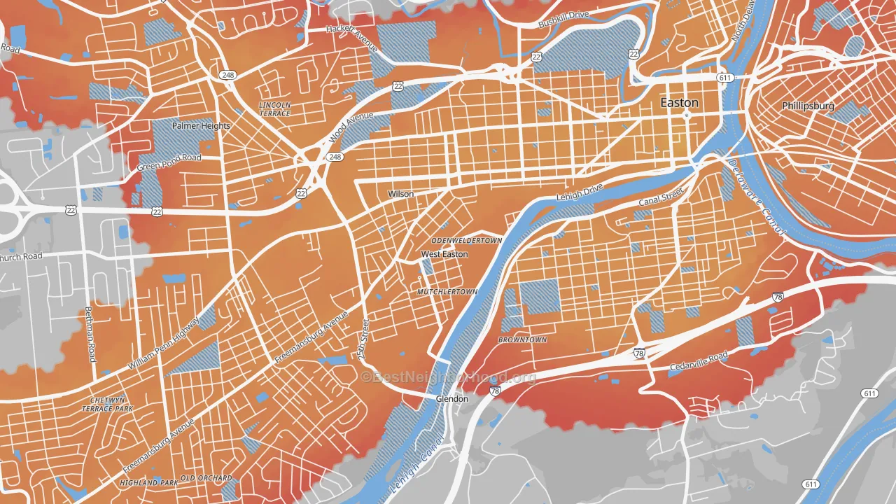 Transit Grade map of West Easton, PA