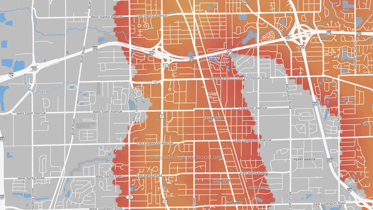Transit Grade map of West Edgewood, Indianapolis, IN