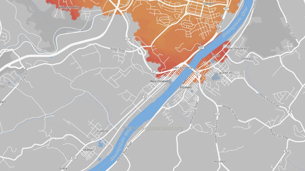 Transit Grade map of West Elizabeth, PA