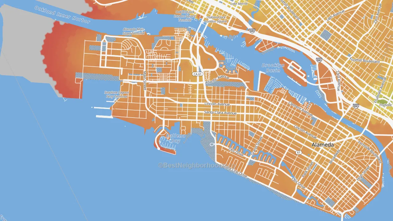 Transit Grade map of West End, Alameda, CA
