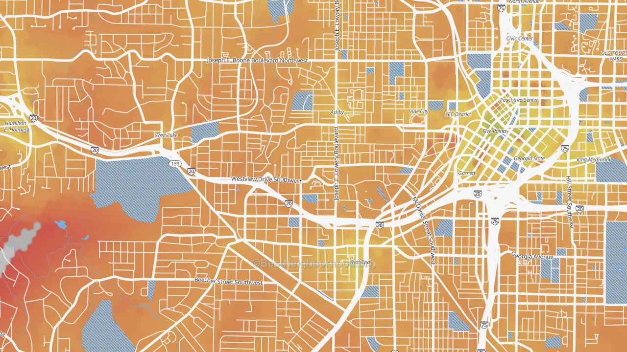 Transit Grade map of West End, Atlanta, GA