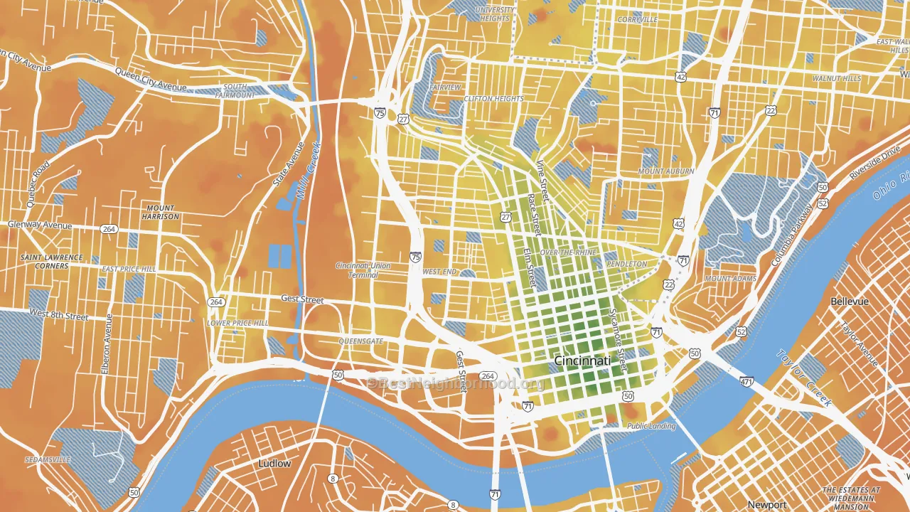 Transit Grade map of West End, Cincinnati, OH