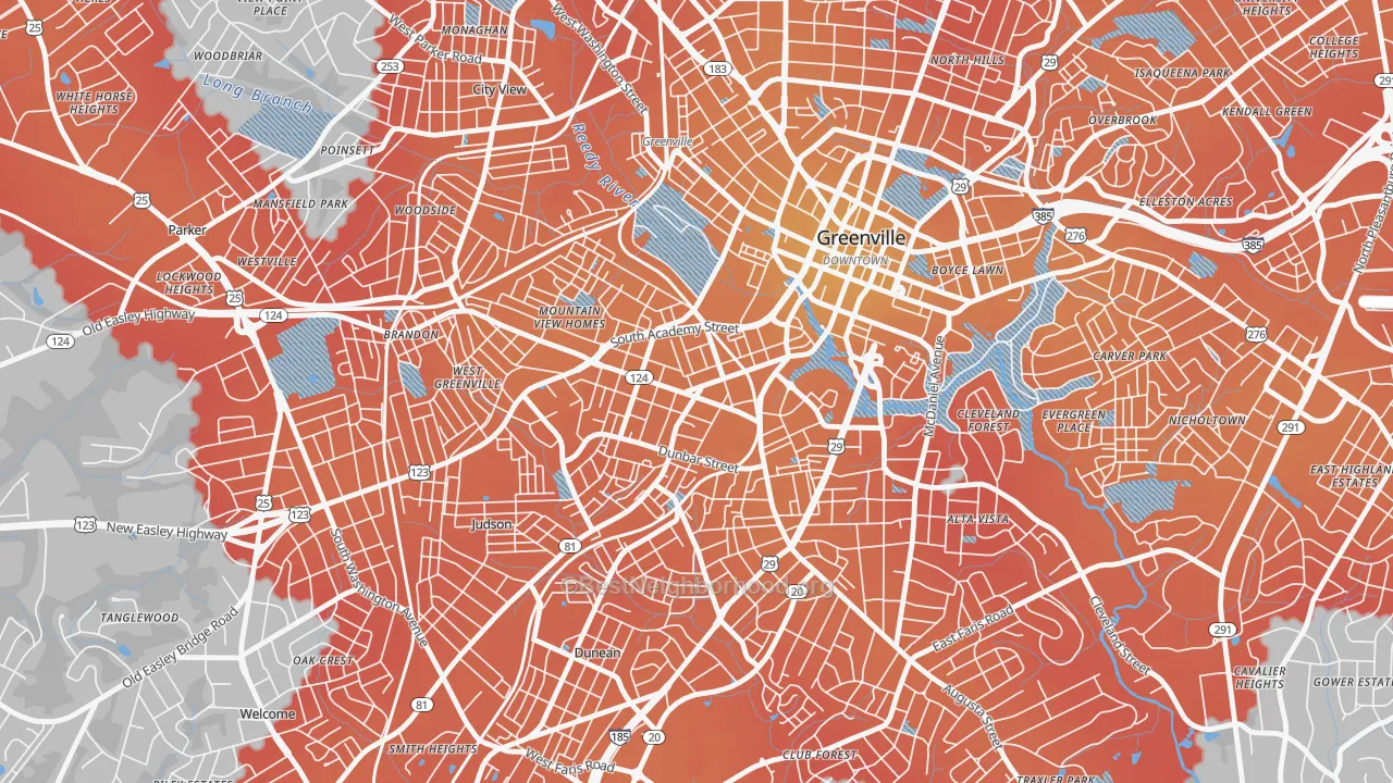 Transit Grade map of West End, Greenville, SC