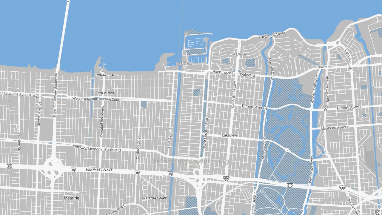 Transit Grade map of West End, New Orleans, LA