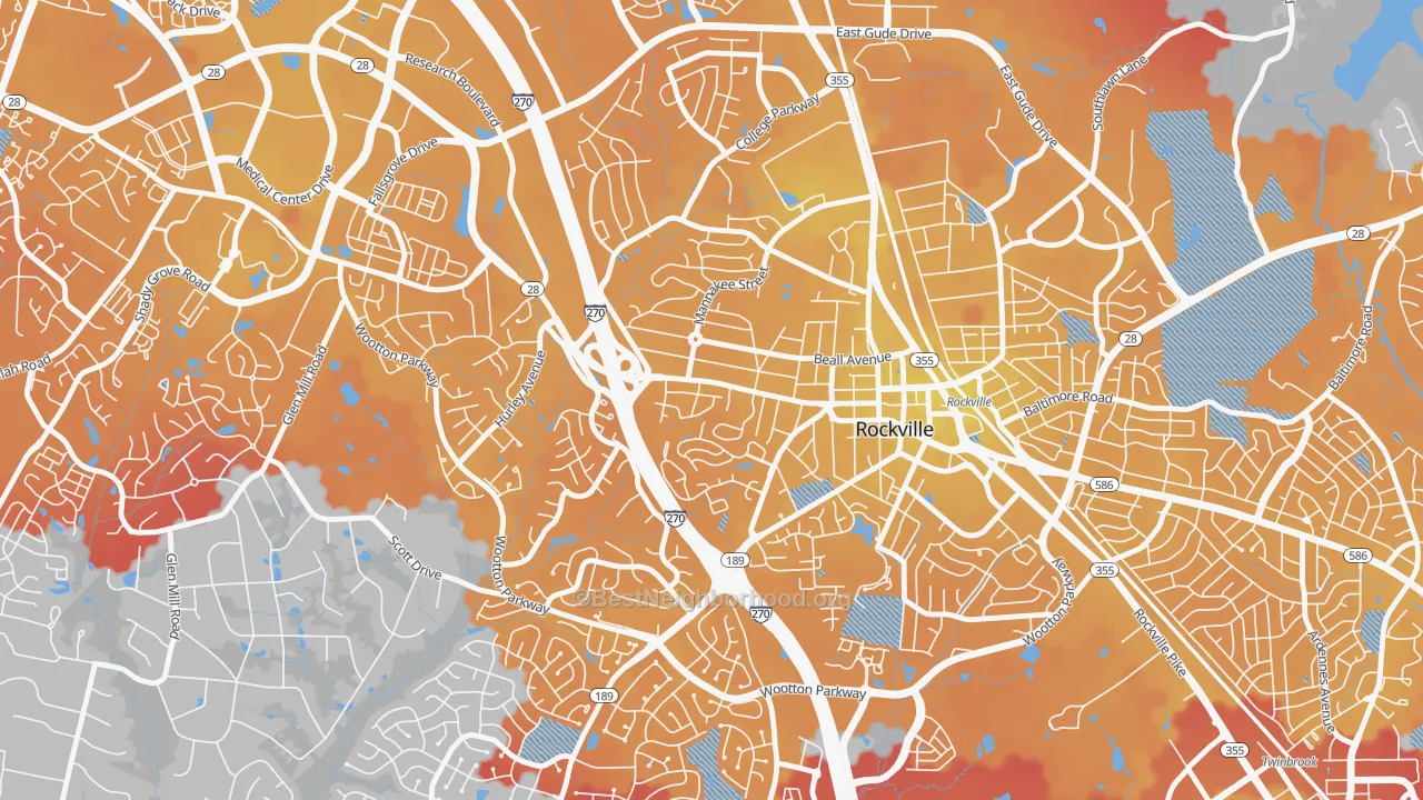 Transit Grade map of West End Park, Rockville, MD