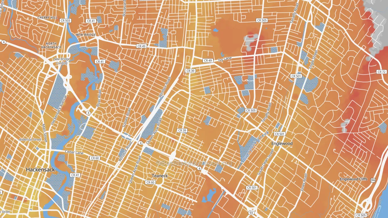 Transit Grade map of West Englewood, Teaneck, NJ