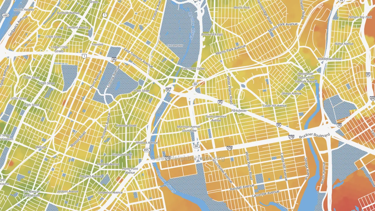 Transit Grade map of West Farms, Bronx, NY
