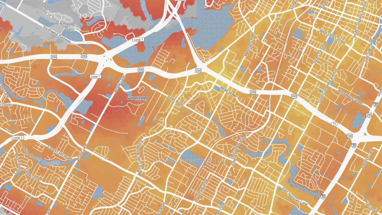Transit Grade map of West Gate, Austin, TX