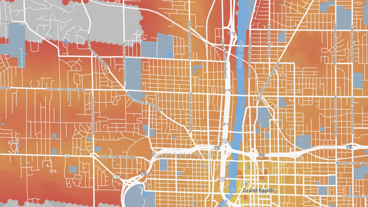 Transit Grade map of West Grand, Grand Rapids, MI