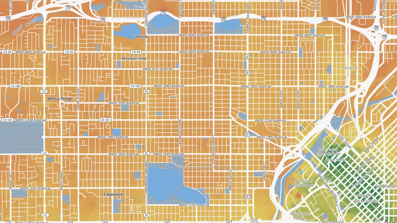 Transit Grade map of West Highland, Denver, CO
