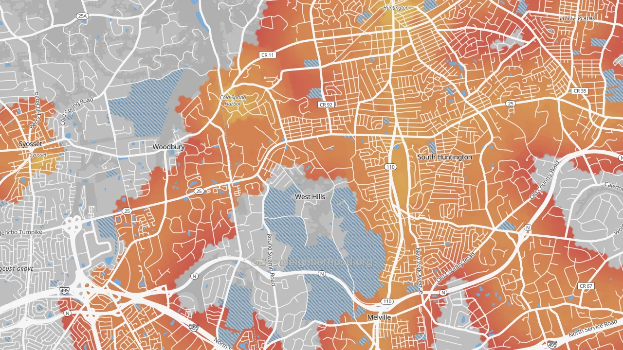 Transit Grade map of West Hills, Huntington, NY