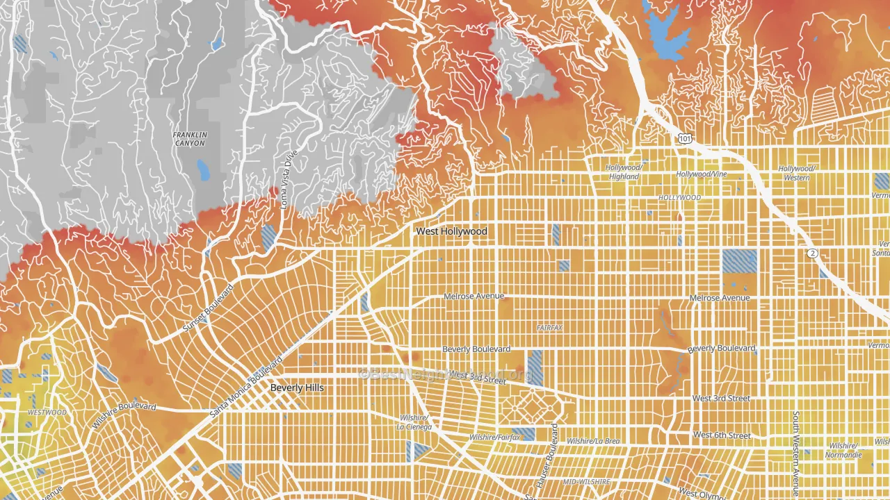 Transit Grade map of West Hollywood, CA