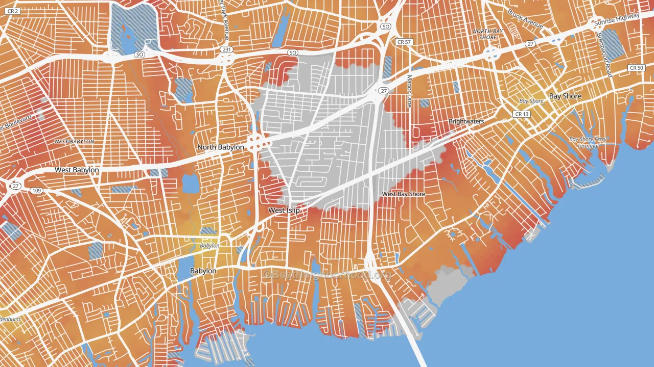 Transit Grade map of West Islip, NY
