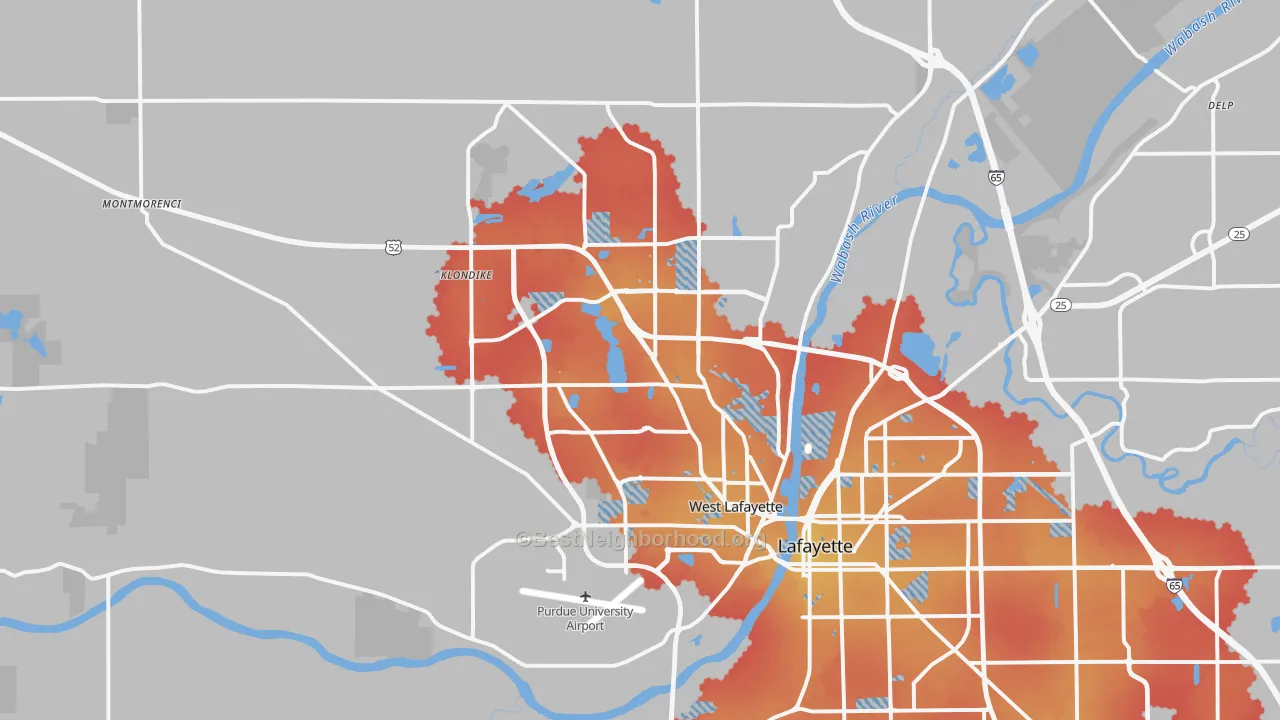 Transit Grade map of West Lafayette, IN