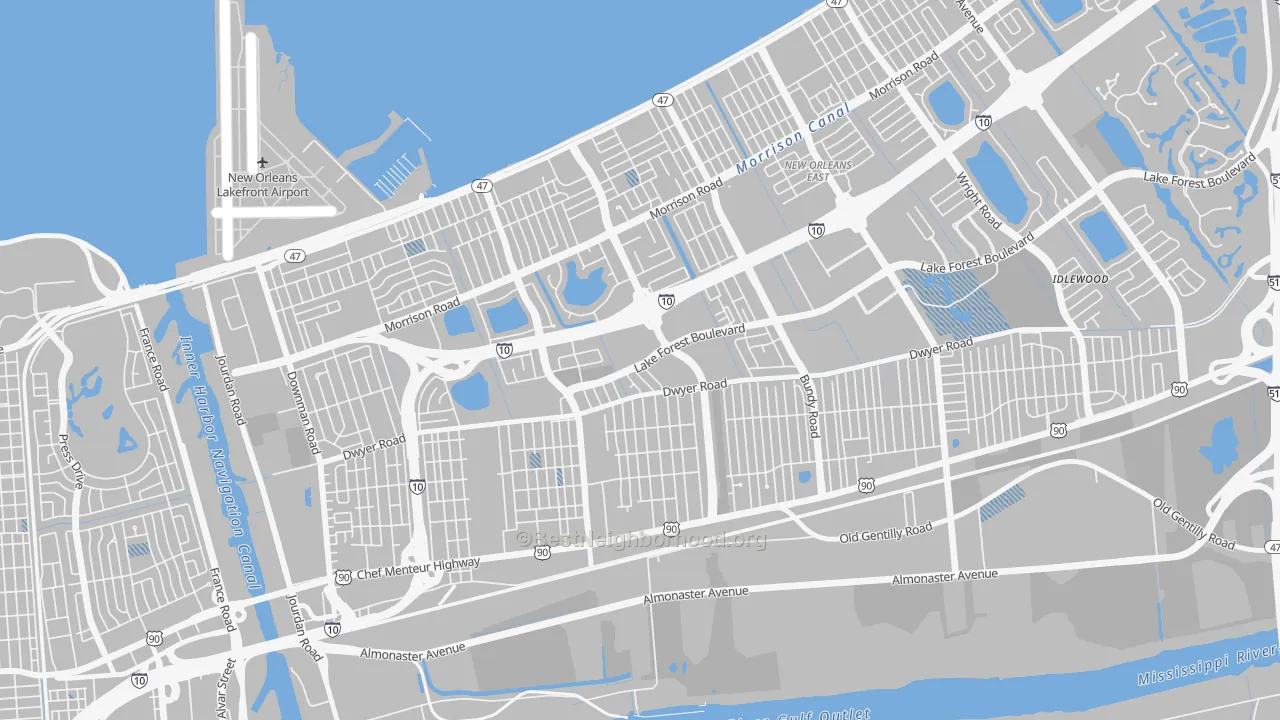 Transit Grade map of West Lake Forest, New Orleans, LA