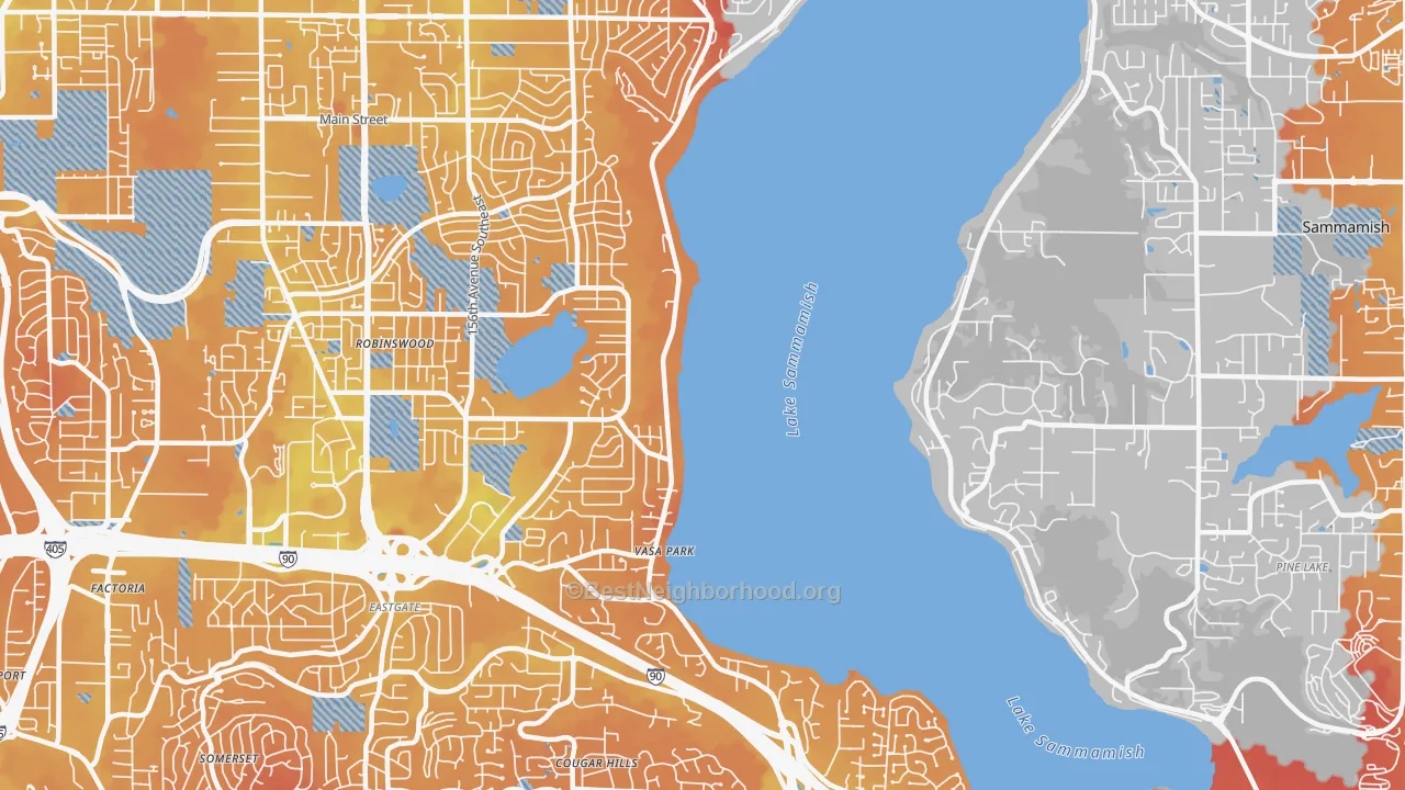 Transit Grade map of West Lake Sammamish, Bellevue, WA