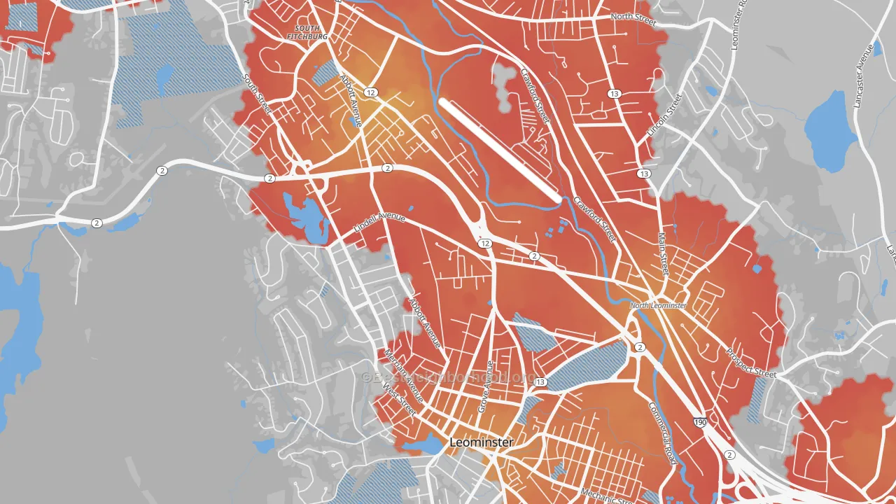 Transit Grade map of West Leominster, Leominster, MA
