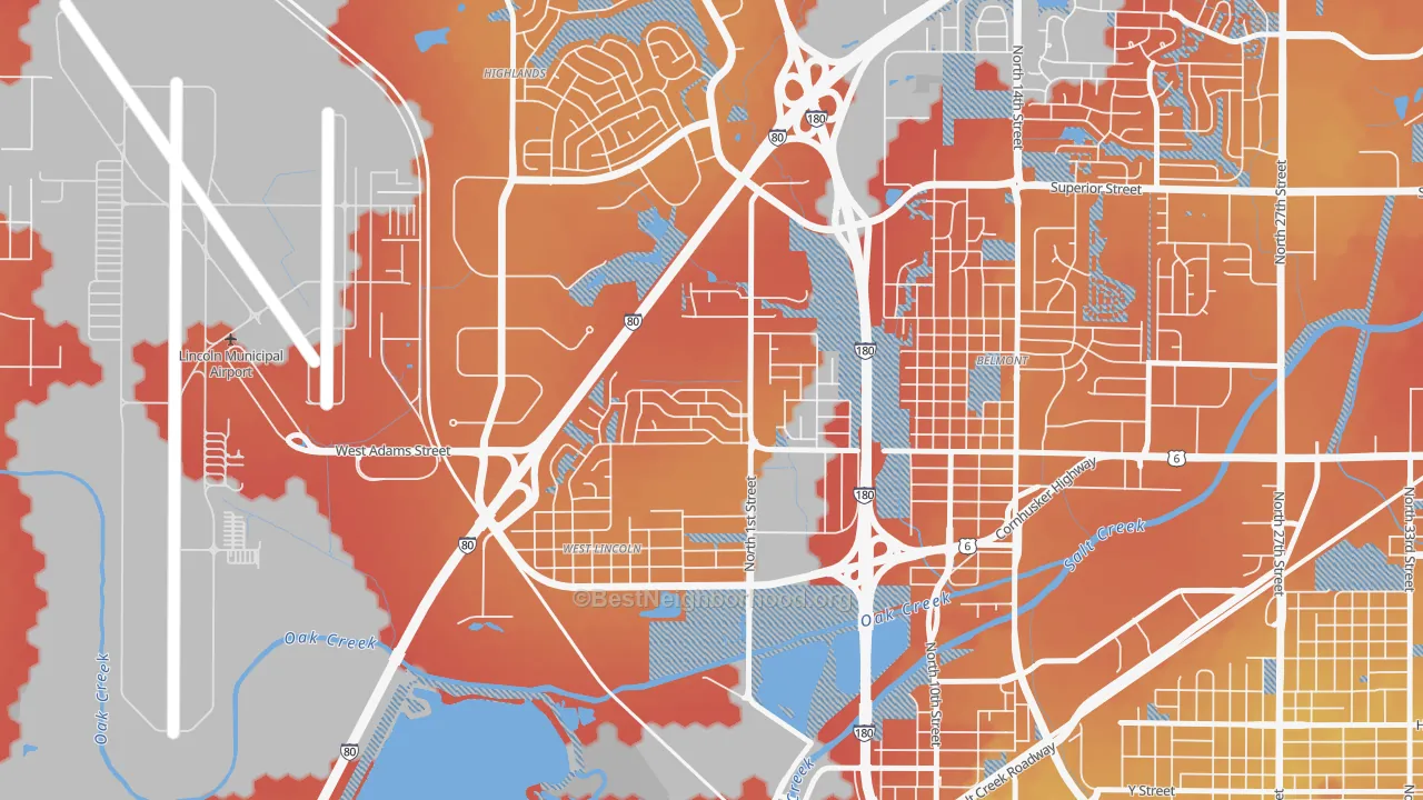 Transit Grade map of West Lincoln, Lincoln, NE