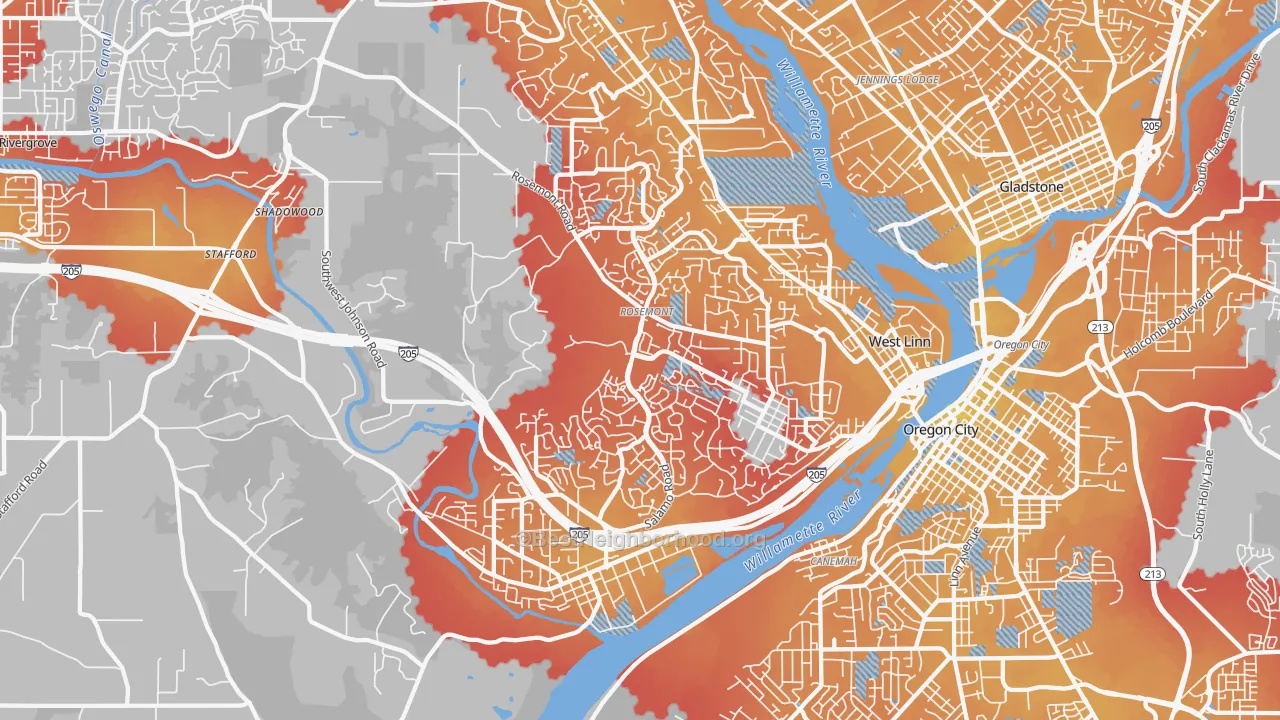 Transit Grade map of West Linn, OR