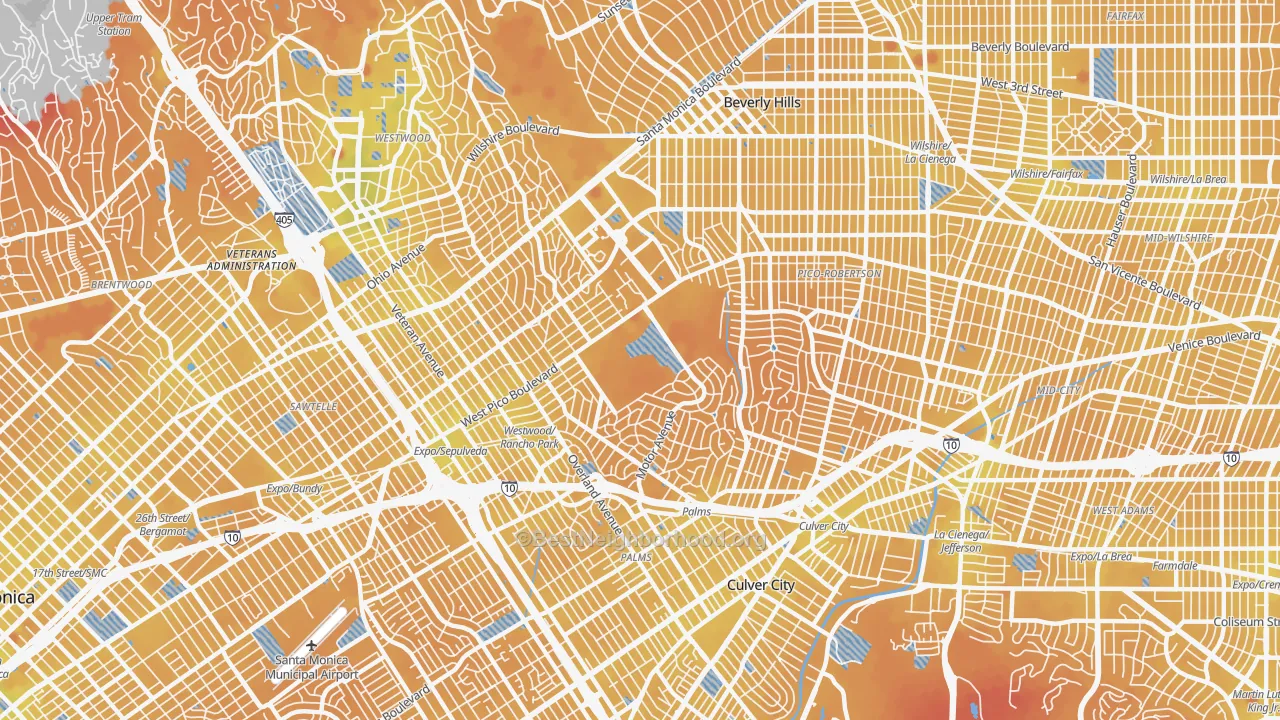 Transit Grade map of West Los Angeles, Los Angeles, CA