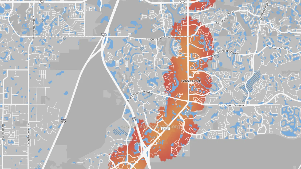 Transit Grade map of West Meadows, Tampa, FL