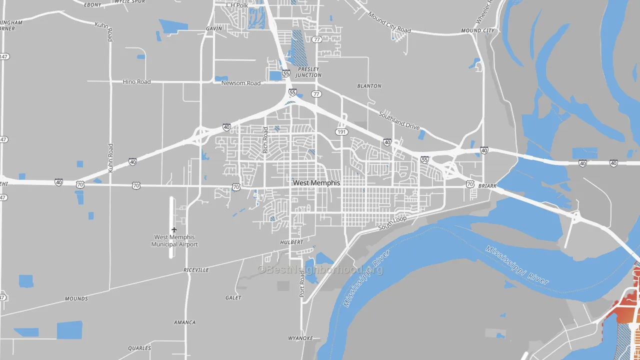 Transit Grade map of West Memphis, AR