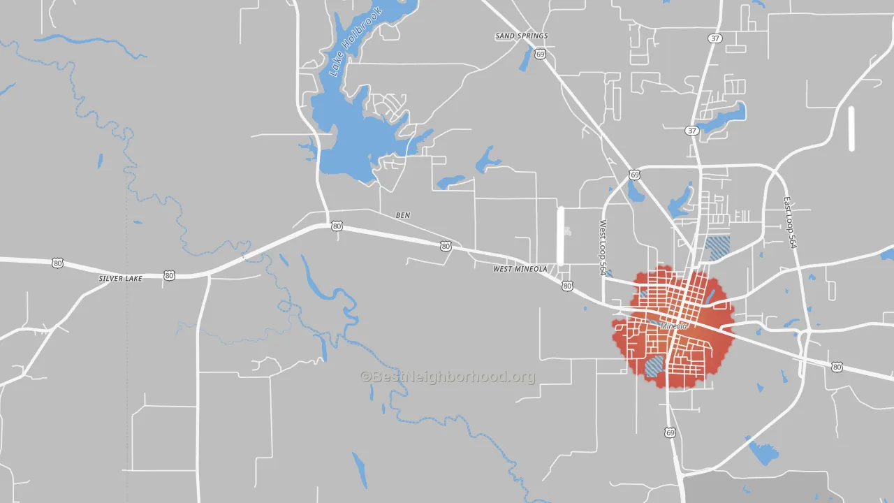 Transit Grade map of West Mineola, TX
