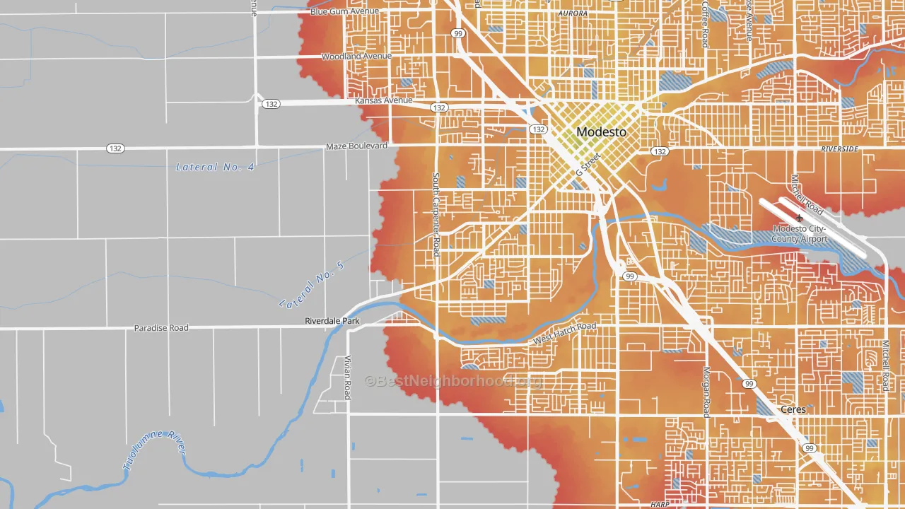 Transit Grade map of West Modesto, Modesto, CA