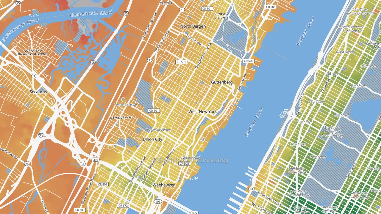 Transit Grade map of West New York, NJ