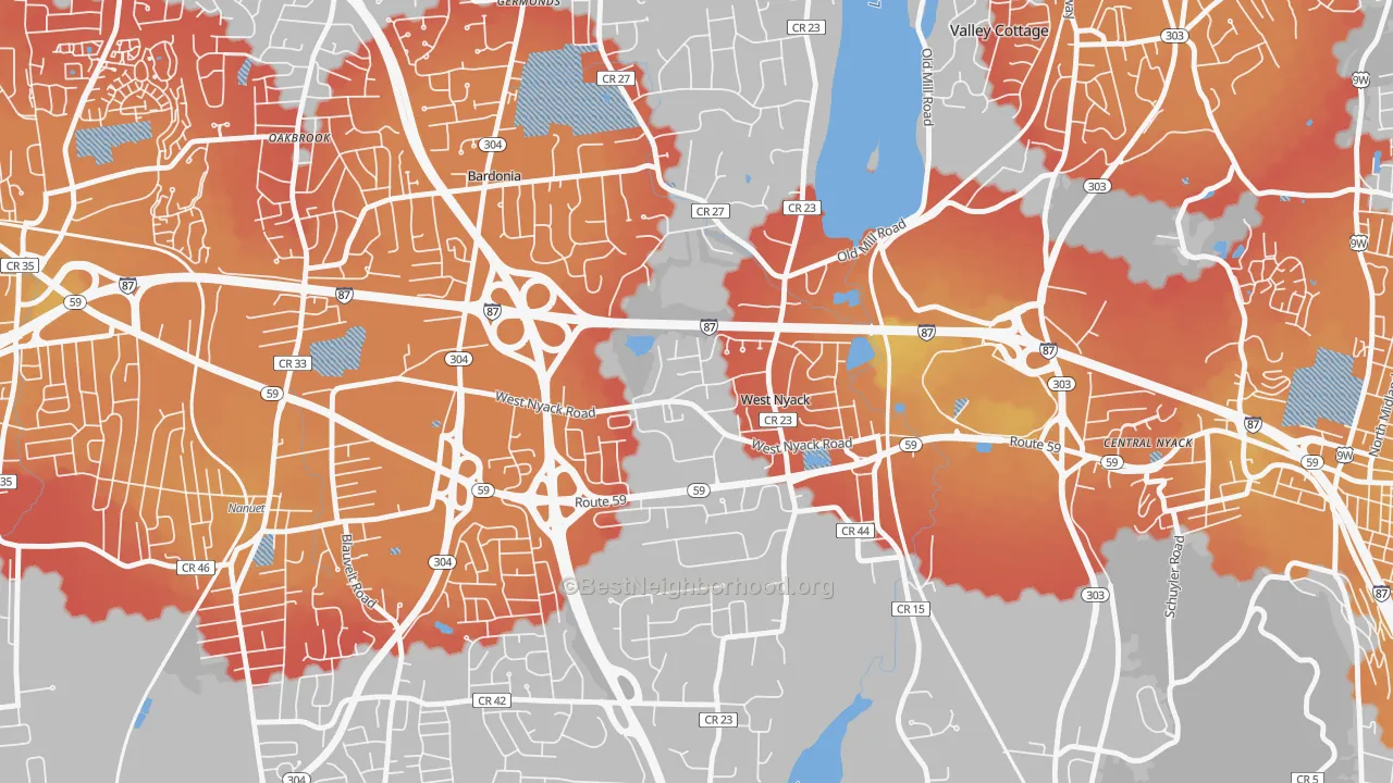 Transit Grade map of West Nyack, NY