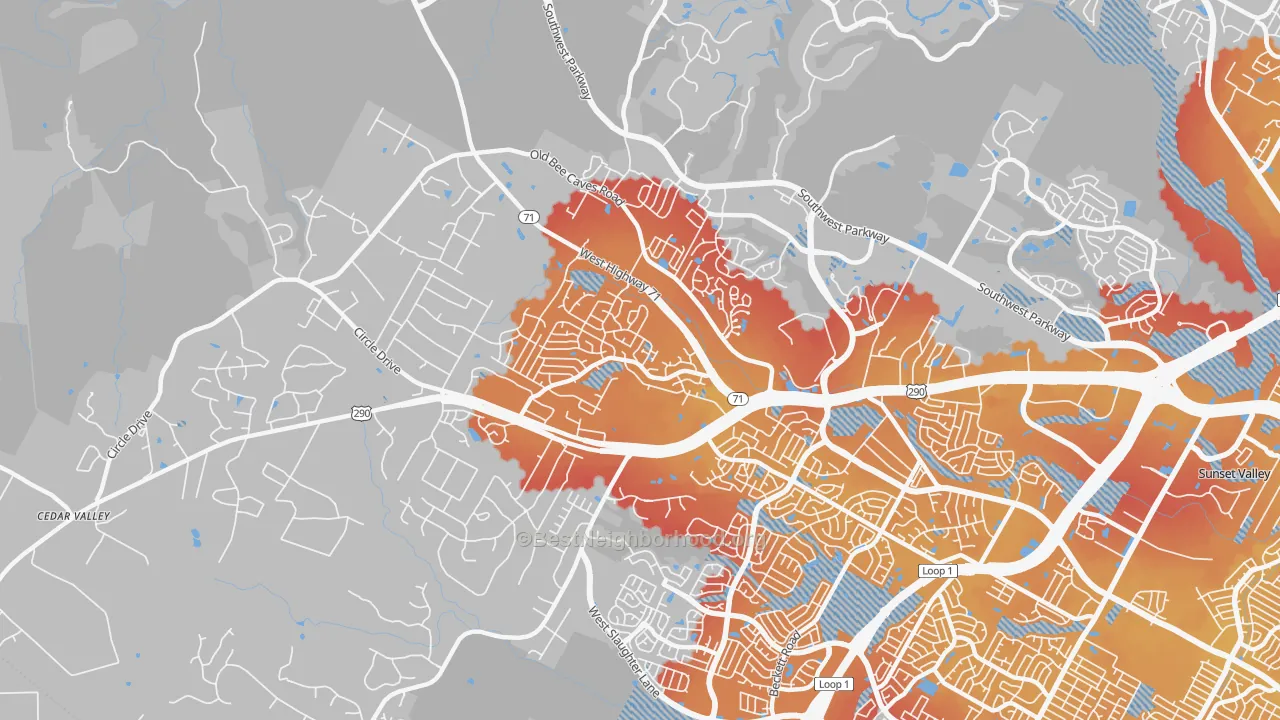 Transit Grade map of West Oak Hill, Austin, TX