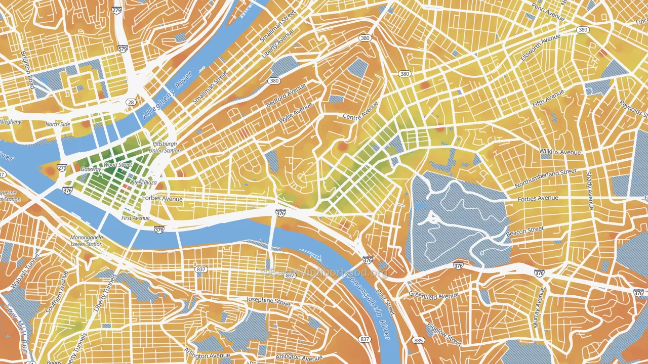 Transit Grade map of West Oakland, Pittsburgh, PA