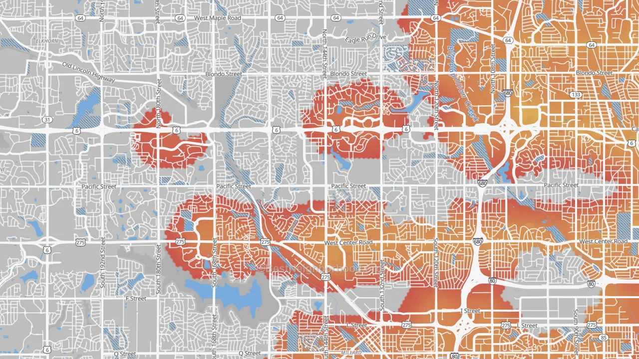 Transit Grade map of West Omaha, Omaha, NE